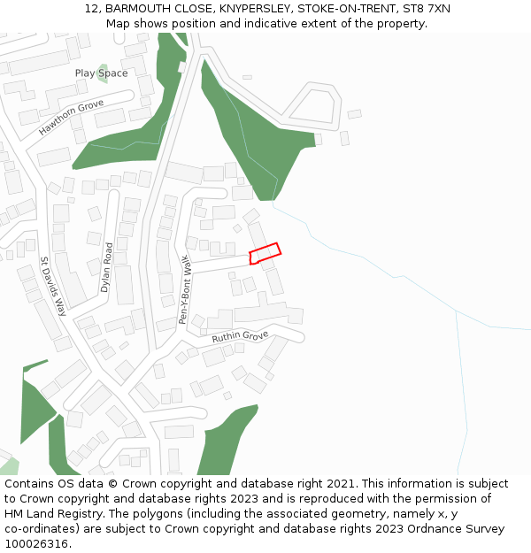 12, BARMOUTH CLOSE, KNYPERSLEY, STOKE-ON-TRENT, ST8 7XN: Location map and indicative extent of plot