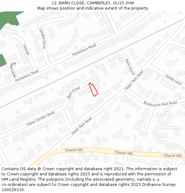 12, BARN CLOSE, CAMBERLEY, GU15 2HW: Location map and indicative extent of plot