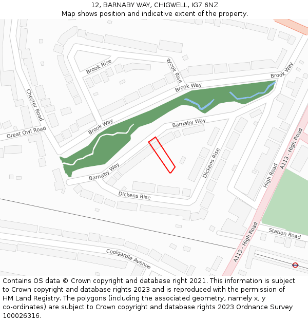 12, BARNABY WAY, CHIGWELL, IG7 6NZ: Location map and indicative extent of plot