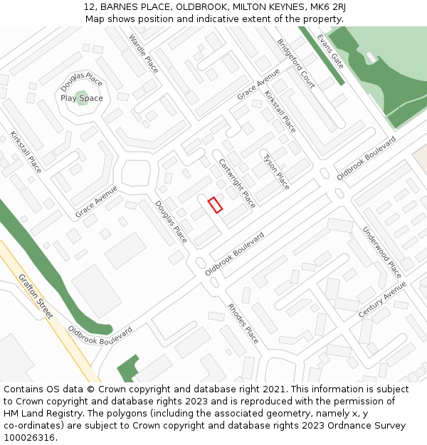 12, BARNES PLACE, OLDBROOK, MILTON KEYNES, MK6 2RJ: Location map and indicative extent of plot