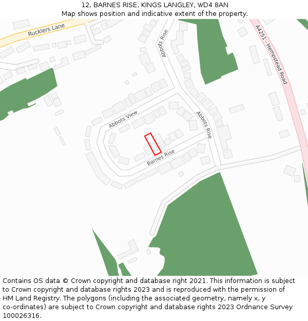 12, BARNES RISE, KINGS LANGLEY, WD4 8AN: Location map and indicative extent of plot