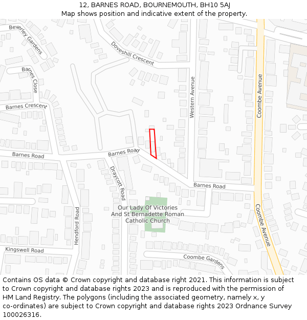 12, BARNES ROAD, BOURNEMOUTH, BH10 5AJ: Location map and indicative extent of plot