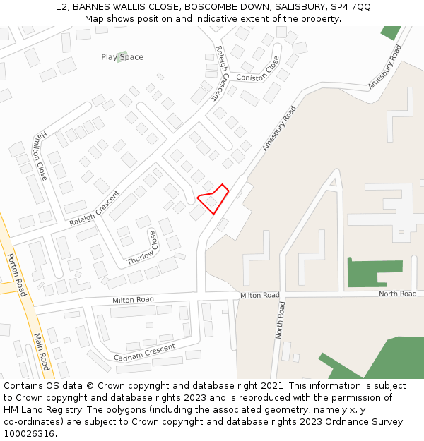 12, BARNES WALLIS CLOSE, BOSCOMBE DOWN, SALISBURY, SP4 7QQ: Location map and indicative extent of plot