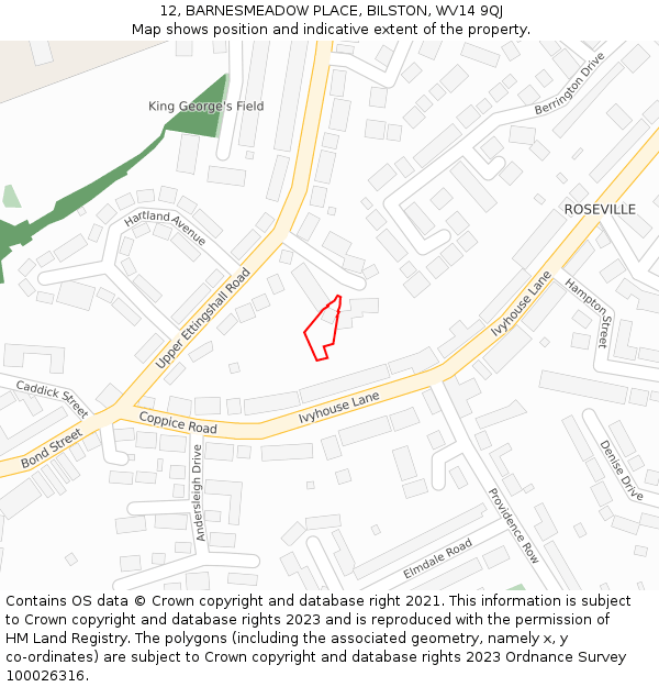 12, BARNESMEADOW PLACE, BILSTON, WV14 9QJ: Location map and indicative extent of plot