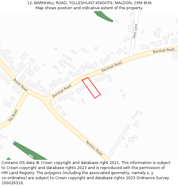 12, BARNHALL ROAD, TOLLESHUNT KNIGHTS, MALDON, CM9 8HA: Location map and indicative extent of plot