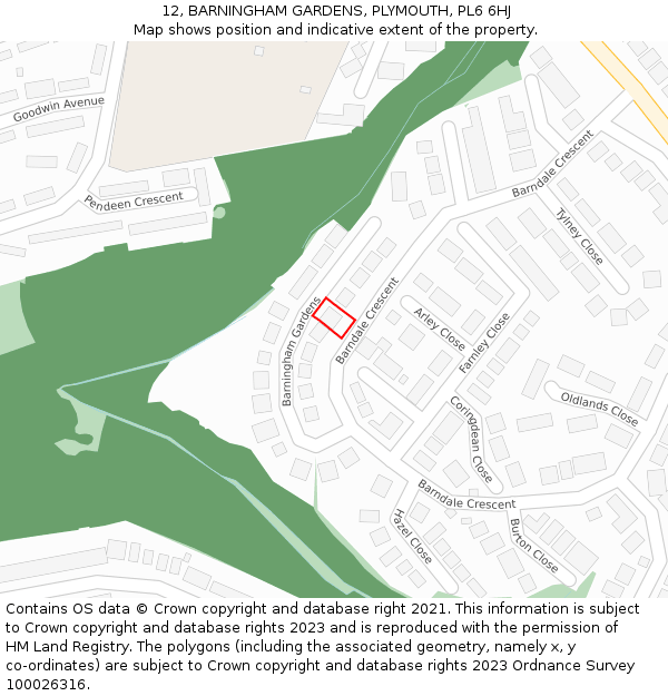 12, BARNINGHAM GARDENS, PLYMOUTH, PL6 6HJ: Location map and indicative extent of plot