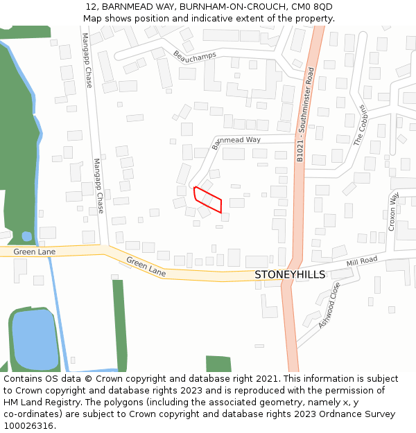 12, BARNMEAD WAY, BURNHAM-ON-CROUCH, CM0 8QD: Location map and indicative extent of plot