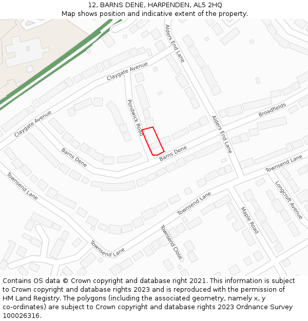 12, BARNS DENE, HARPENDEN, AL5 2HQ: Location map and indicative extent of plot
