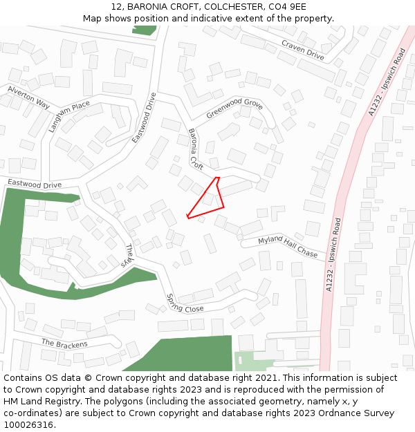 12, BARONIA CROFT, COLCHESTER, CO4 9EE: Location map and indicative extent of plot