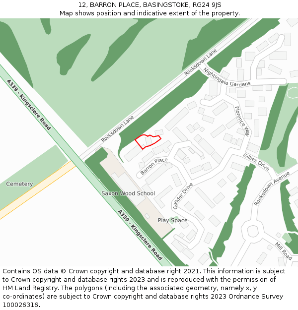 12, BARRON PLACE, BASINGSTOKE, RG24 9JS: Location map and indicative extent of plot