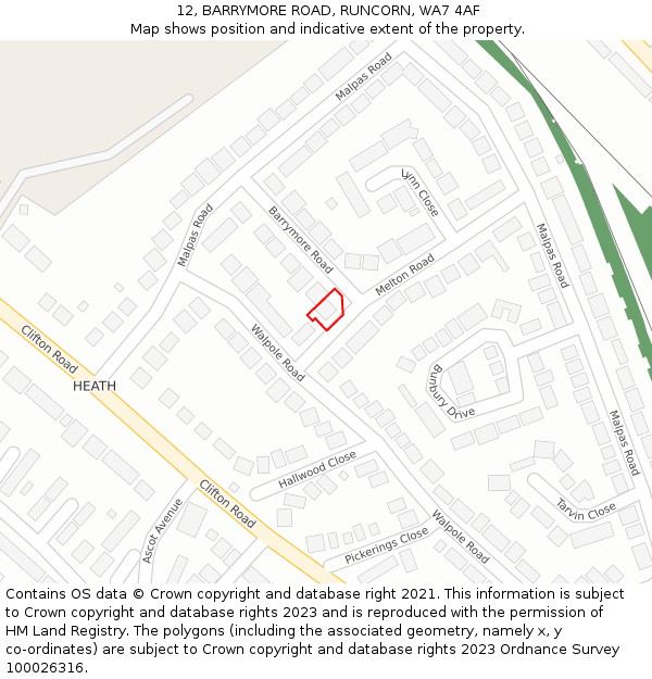 12, BARRYMORE ROAD, RUNCORN, WA7 4AF: Location map and indicative extent of plot