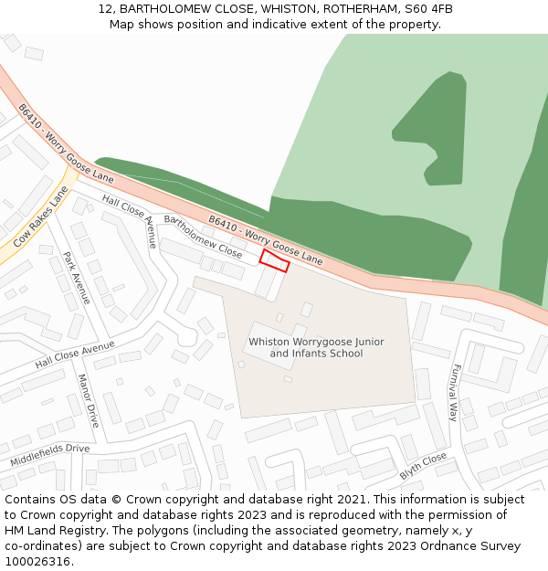 12, BARTHOLOMEW CLOSE, WHISTON, ROTHERHAM, S60 4FB: Location map and indicative extent of plot