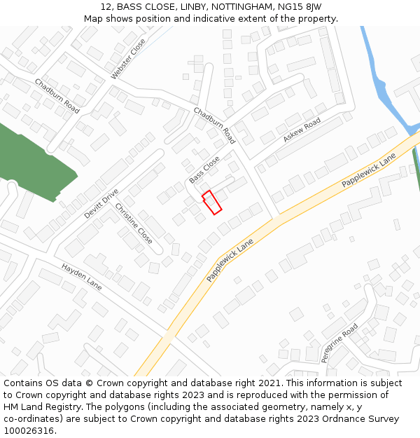 12, BASS CLOSE, LINBY, NOTTINGHAM, NG15 8JW: Location map and indicative extent of plot