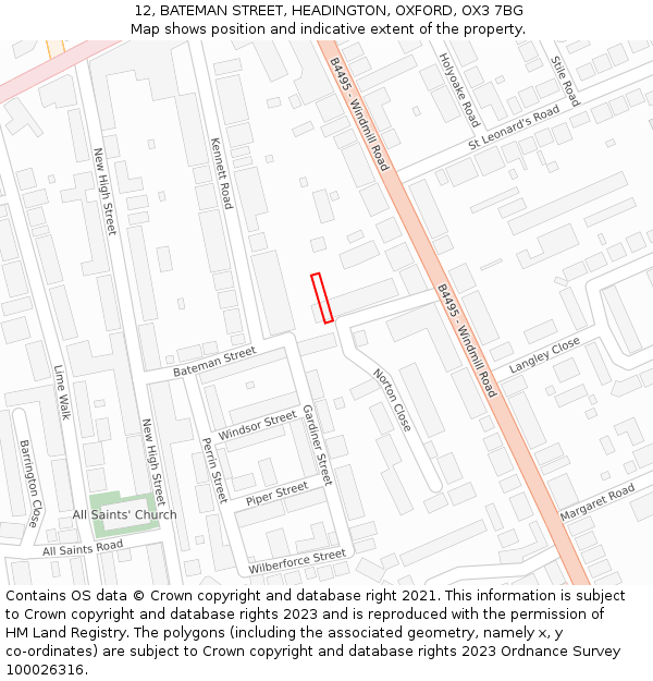 12, BATEMAN STREET, HEADINGTON, OXFORD, OX3 7BG: Location map and indicative extent of plot