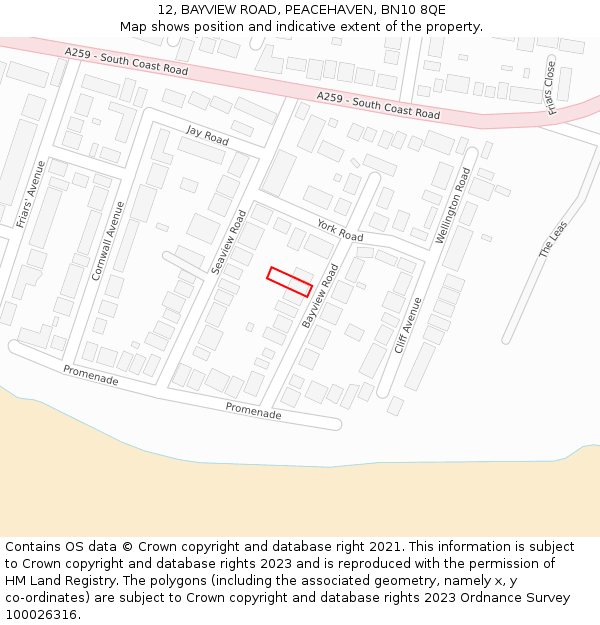 12, BAYVIEW ROAD, PEACEHAVEN, BN10 8QE: Location map and indicative extent of plot