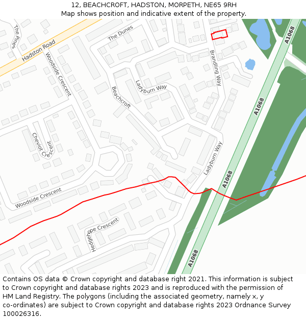 12, BEACHCROFT, HADSTON, MORPETH, NE65 9RH: Location map and indicative extent of plot