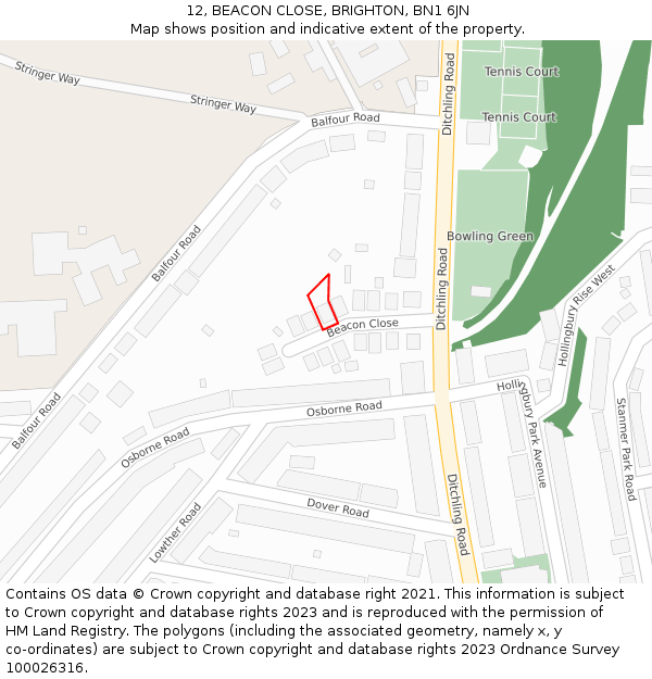 12, BEACON CLOSE, BRIGHTON, BN1 6JN: Location map and indicative extent of plot