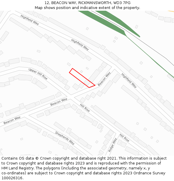 12, BEACON WAY, RICKMANSWORTH, WD3 7PG: Location map and indicative extent of plot