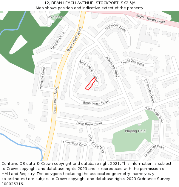 12, BEAN LEACH AVENUE, STOCKPORT, SK2 5JA: Location map and indicative extent of plot