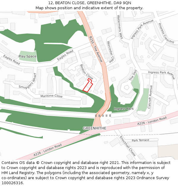 12, BEATON CLOSE, GREENHITHE, DA9 9QN: Location map and indicative extent of plot