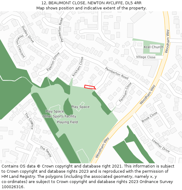 12, BEAUMONT CLOSE, NEWTON AYCLIFFE, DL5 4RR: Location map and indicative extent of plot