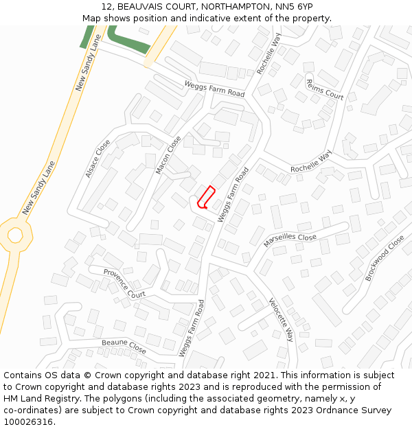 12, BEAUVAIS COURT, NORTHAMPTON, NN5 6YP: Location map and indicative extent of plot