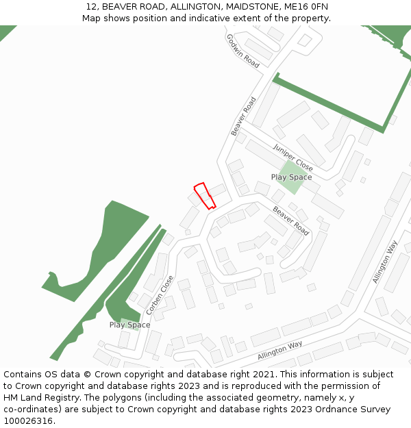 12, BEAVER ROAD, ALLINGTON, MAIDSTONE, ME16 0FN: Location map and indicative extent of plot