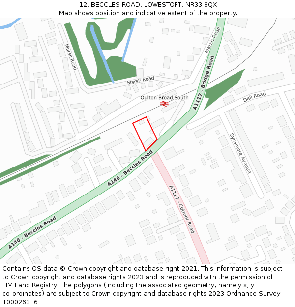 12, BECCLES ROAD, LOWESTOFT, NR33 8QX: Location map and indicative extent of plot