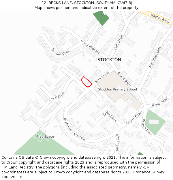 12, BECKS LANE, STOCKTON, SOUTHAM, CV47 8JJ: Location map and indicative extent of plot