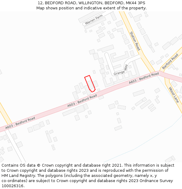 12, BEDFORD ROAD, WILLINGTON, BEDFORD, MK44 3PS: Location map and indicative extent of plot