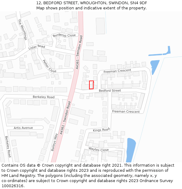 12, BEDFORD STREET, WROUGHTON, SWINDON, SN4 9DF: Location map and indicative extent of plot