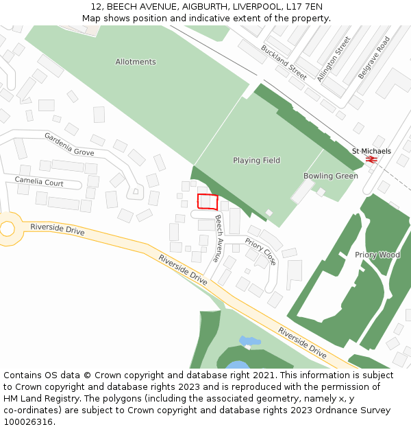 12, BEECH AVENUE, AIGBURTH, LIVERPOOL, L17 7EN: Location map and indicative extent of plot