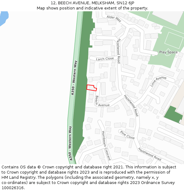 12, BEECH AVENUE, MELKSHAM, SN12 6JP: Location map and indicative extent of plot