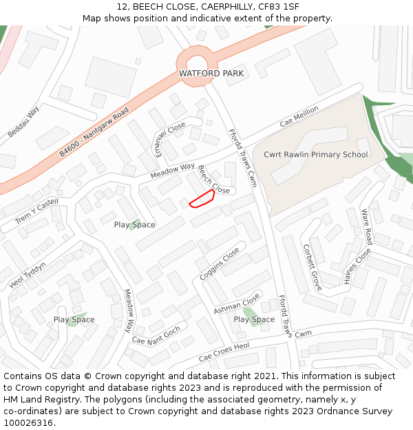 12, BEECH CLOSE, CAERPHILLY, CF83 1SF: Location map and indicative extent of plot