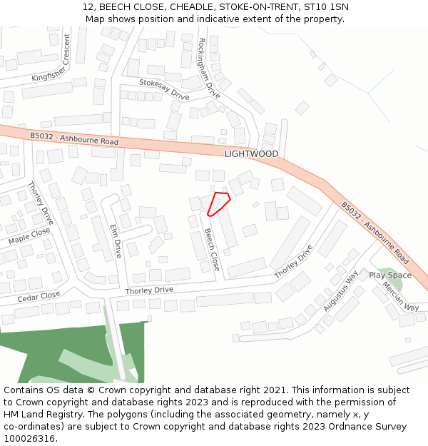 12, BEECH CLOSE, CHEADLE, STOKE-ON-TRENT, ST10 1SN: Location map and indicative extent of plot