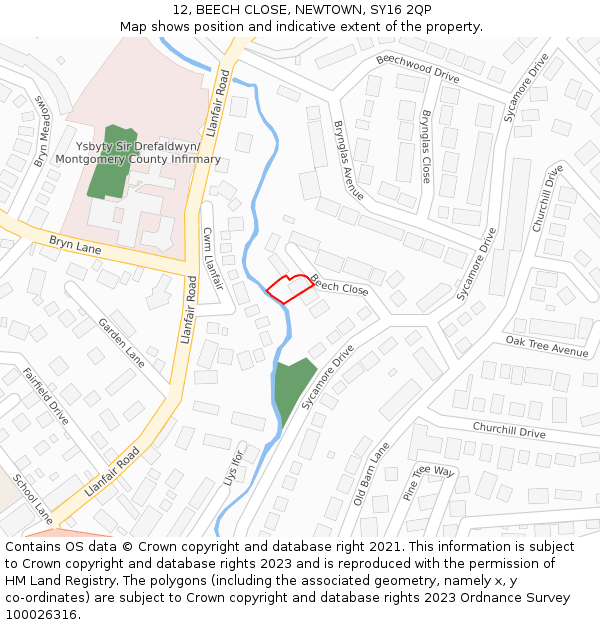 12, BEECH CLOSE, NEWTOWN, SY16 2QP: Location map and indicative extent of plot