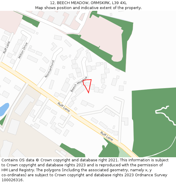 12, BEECH MEADOW, ORMSKIRK, L39 4XL: Location map and indicative extent of plot