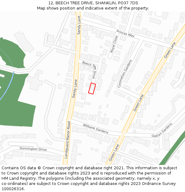 12, BEECH TREE DRIVE, SHANKLIN, PO37 7DS: Location map and indicative extent of plot