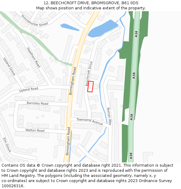 12, BEECHCROFT DRIVE, BROMSGROVE, B61 0DS: Location map and indicative extent of plot