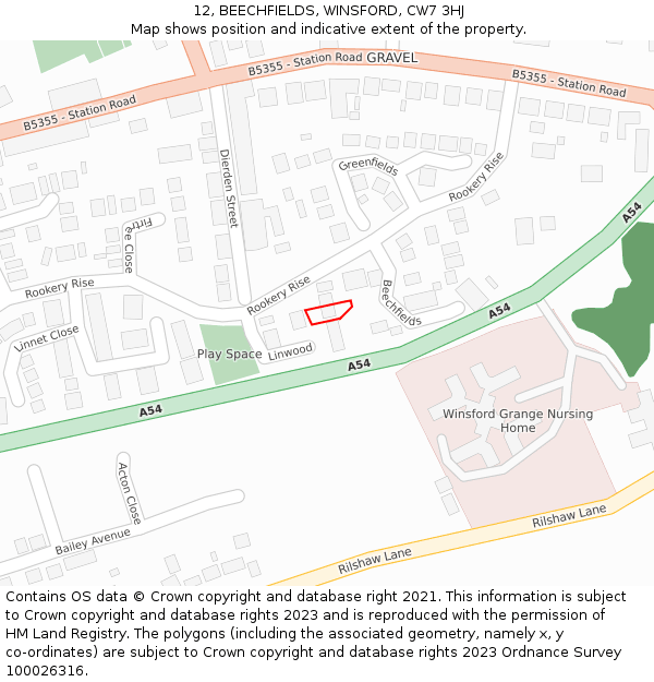 12, BEECHFIELDS, WINSFORD, CW7 3HJ: Location map and indicative extent of plot