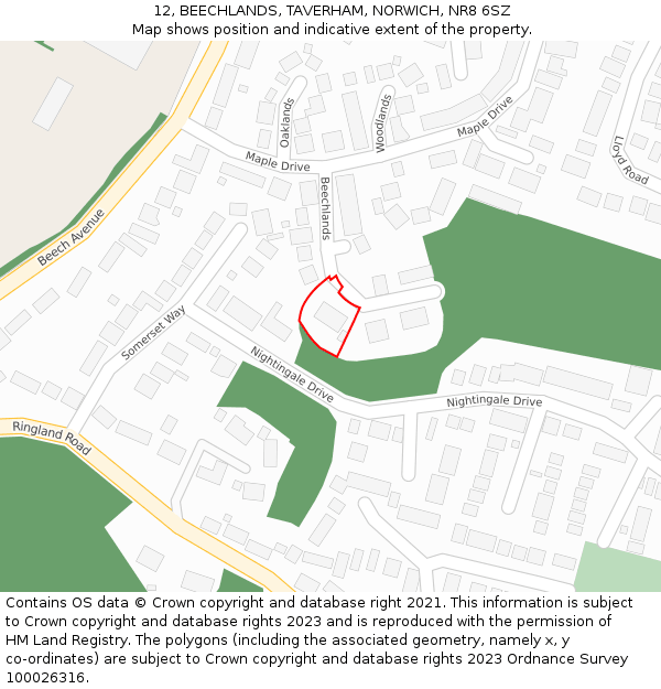 12, BEECHLANDS, TAVERHAM, NORWICH, NR8 6SZ: Location map and indicative extent of plot