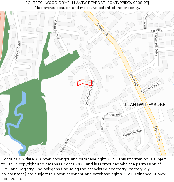 12, BEECHWOOD DRIVE, LLANTWIT FARDRE, PONTYPRIDD, CF38 2PJ: Location map and indicative extent of plot