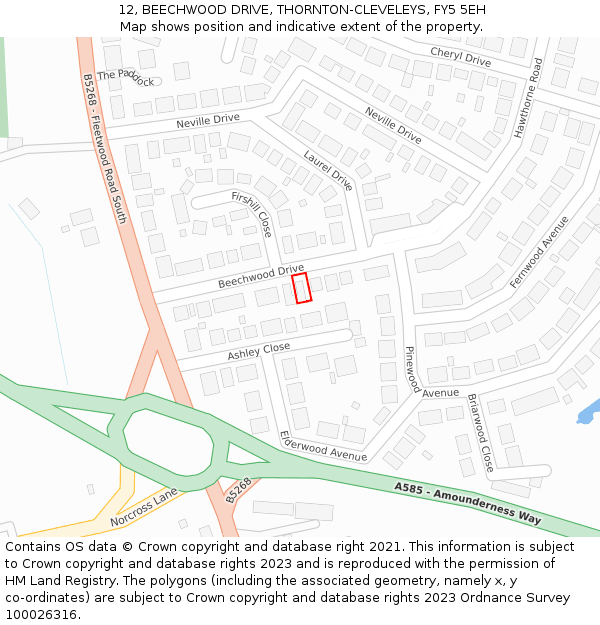 12, BEECHWOOD DRIVE, THORNTON-CLEVELEYS, FY5 5EH: Location map and indicative extent of plot