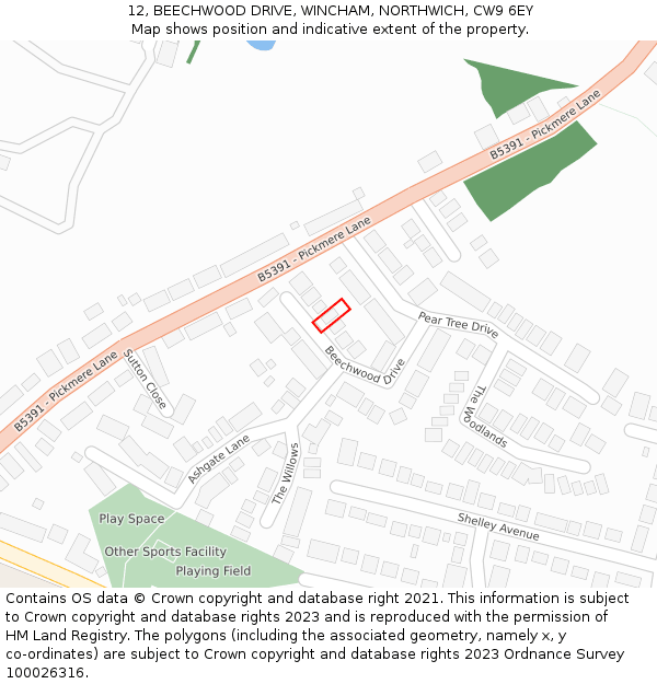 12, BEECHWOOD DRIVE, WINCHAM, NORTHWICH, CW9 6EY: Location map and indicative extent of plot