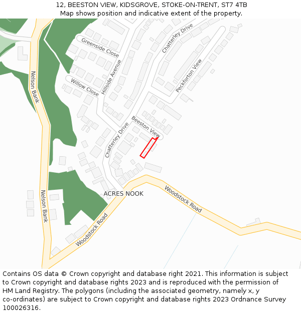 12, BEESTON VIEW, KIDSGROVE, STOKE-ON-TRENT, ST7 4TB: Location map and indicative extent of plot