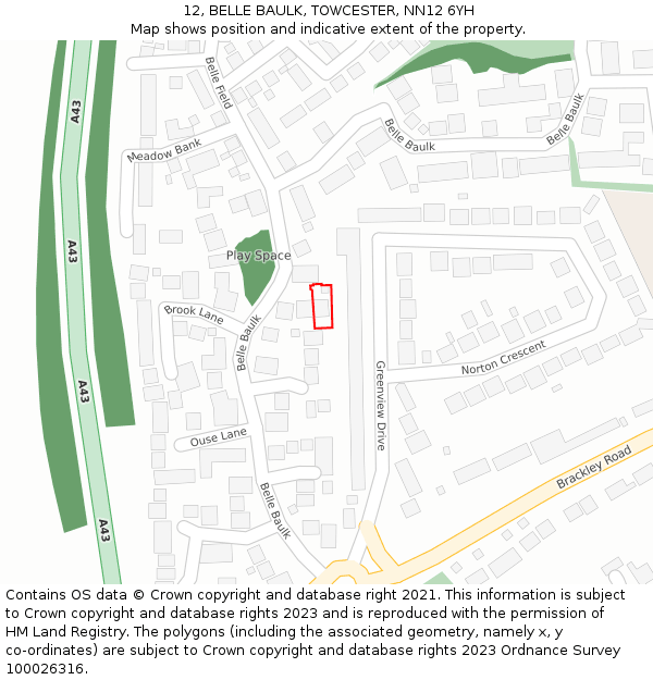 12, BELLE BAULK, TOWCESTER, NN12 6YH: Location map and indicative extent of plot