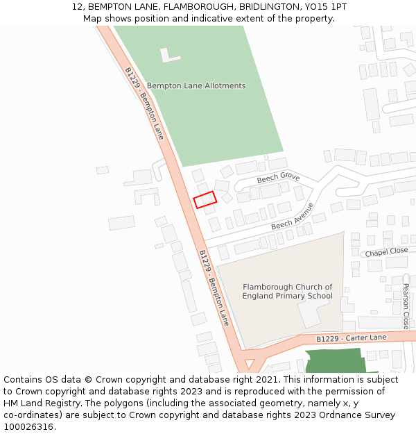 12, BEMPTON LANE, FLAMBOROUGH, BRIDLINGTON, YO15 1PT: Location map and indicative extent of plot