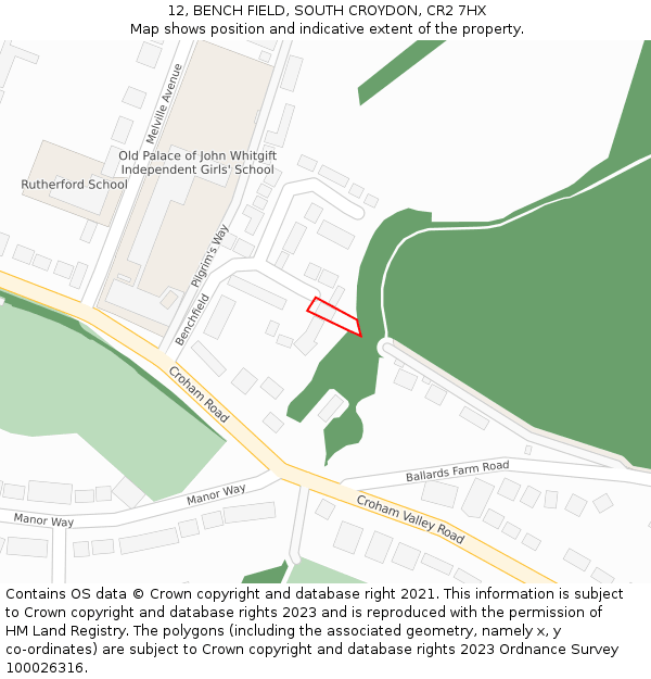 12, BENCH FIELD, SOUTH CROYDON, CR2 7HX: Location map and indicative extent of plot