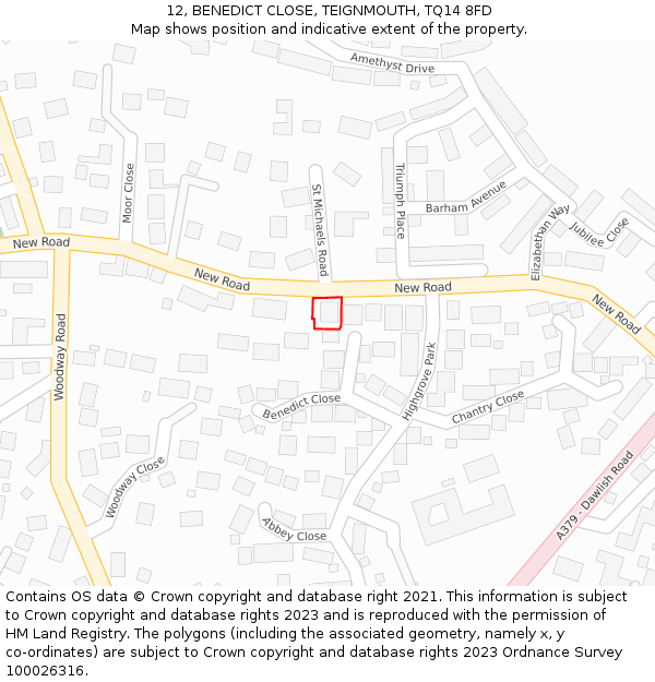 12, BENEDICT CLOSE, TEIGNMOUTH, TQ14 8FD: Location map and indicative extent of plot