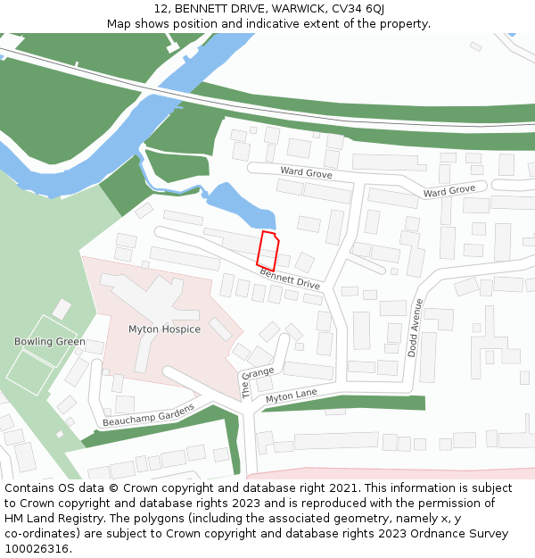 12, BENNETT DRIVE, WARWICK, CV34 6QJ: Location map and indicative extent of plot